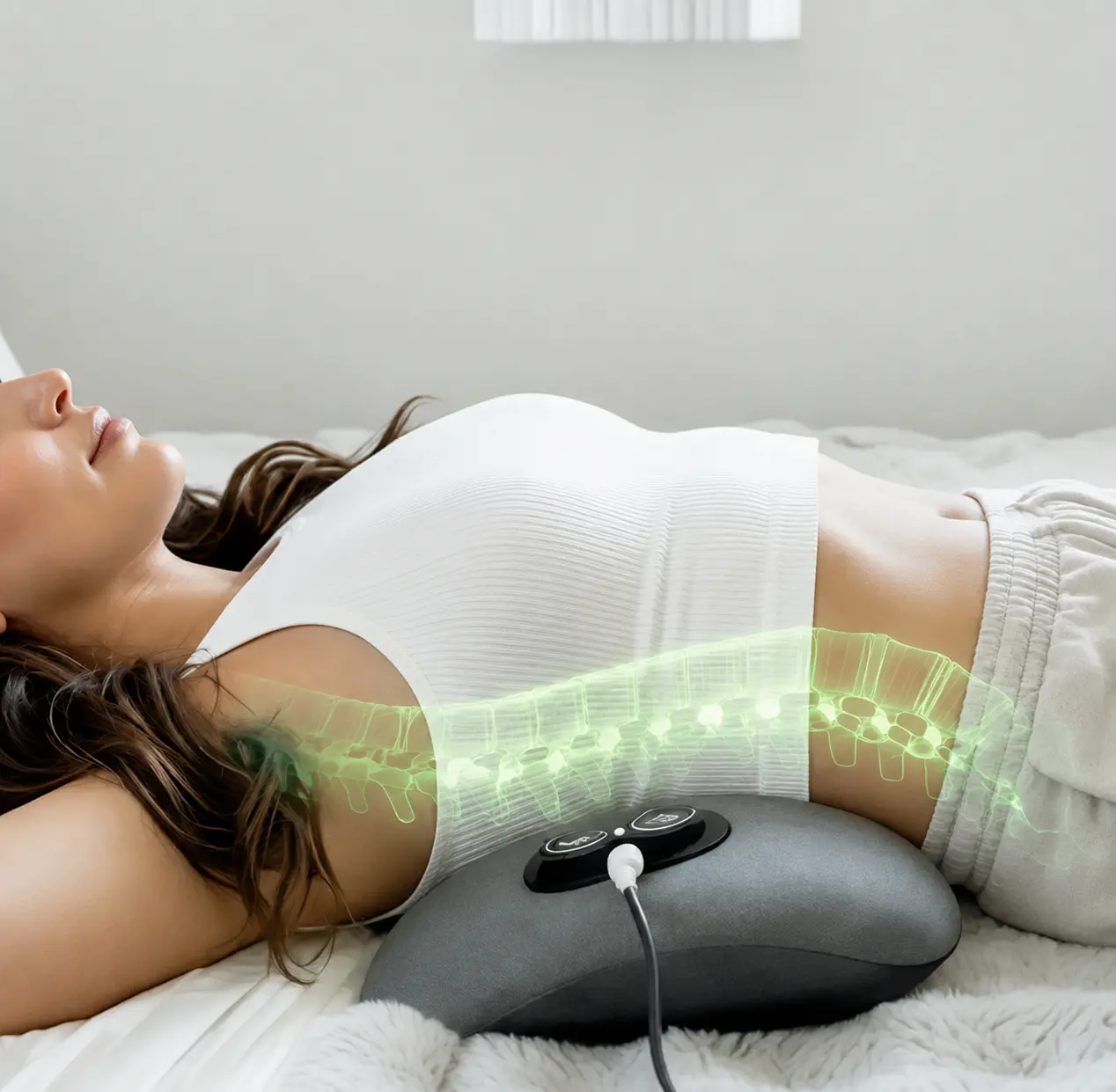 SpinePodが腰椎のカーブに沿って腰を支えるイメージ図